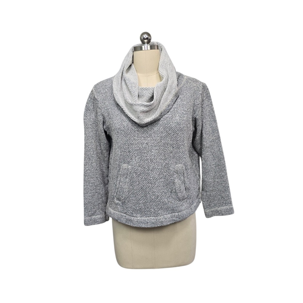 EILEEN FISHER Cowl Neck Textured Knit Sweater Pullover Pockets Womens Size XS